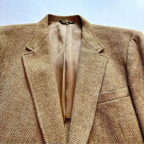 Imperial by Haggar  Men's Wool Sport Coat Brown Herringbone Size 44L - Picture 5 of 10